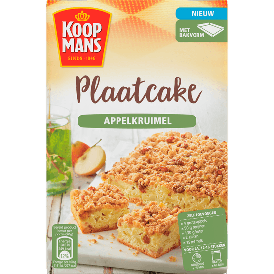 Foto van Koopmans Plaatcake appelkruimel op witte achtergrond