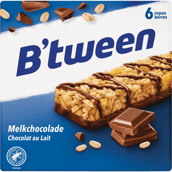 Foto van Hero B'tween melk chocolade repen 6 stuks op witte achtergrond