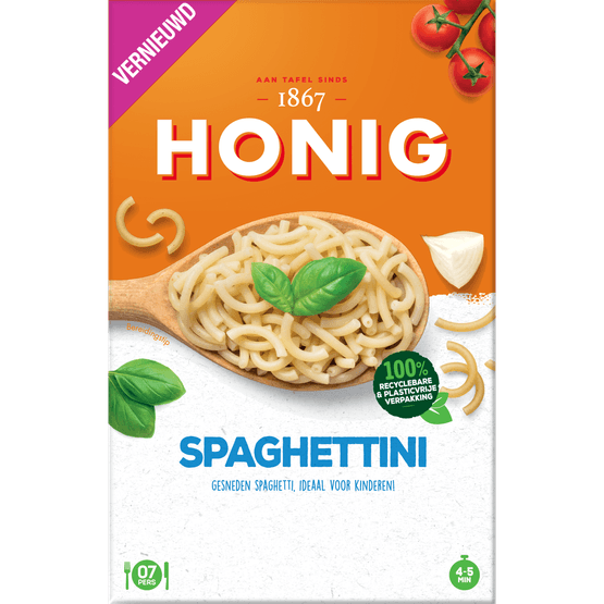 Foto van Honig Spaghettini op witte achtergrond