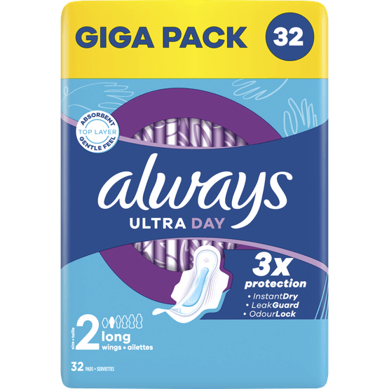 Foto van Always Maandverband ultra long met vleugels giga pack op witte achtergrond