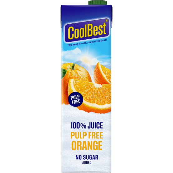 Foto van CoolBest Orange pulp free op witte achtergrond