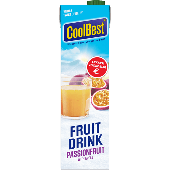 Foto van CoolBest Fruitdrink passionfruit op witte achtergrond