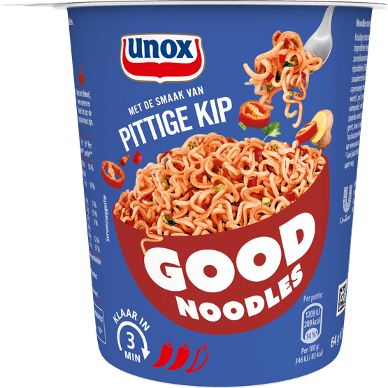 Foto van Unox Good noodles pittige kip op witte achtergrond