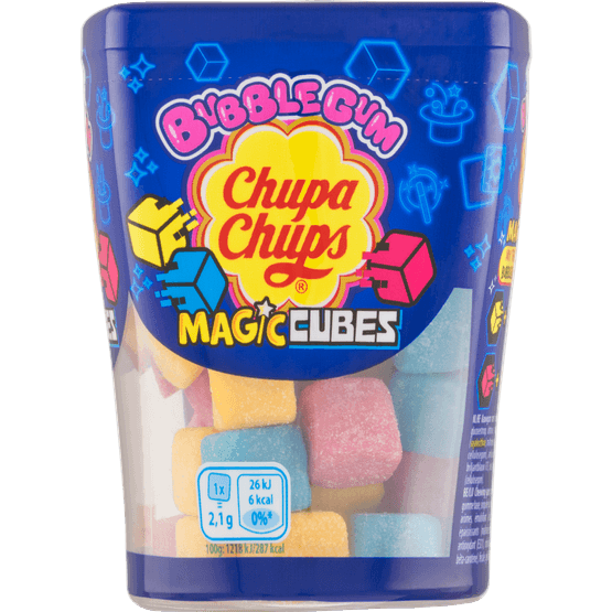 Foto van Chupa Chups Magic cubes op witte achtergrond