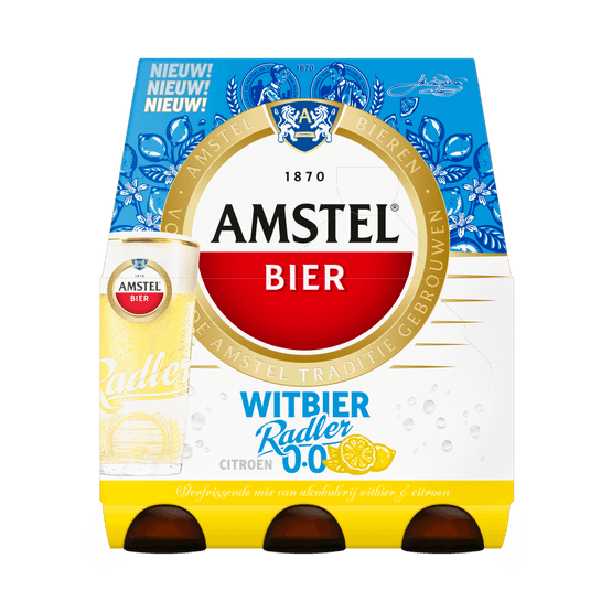 Foto van Amstel Radler 0.0 witbier 6x30cl op witte achtergrond