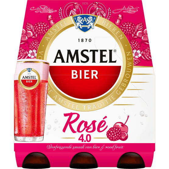 Foto van Amstel Rose bier 6x33cl op witte achtergrond