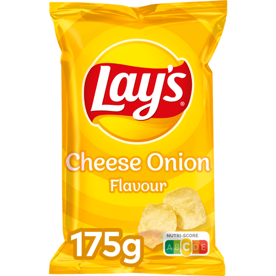 Foto van Lay's Chips cheese onion op witte achtergrond