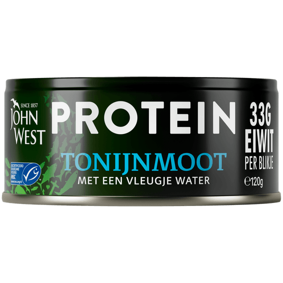 Foto van John West Protein tonijnmoot in water op witte achtergrond