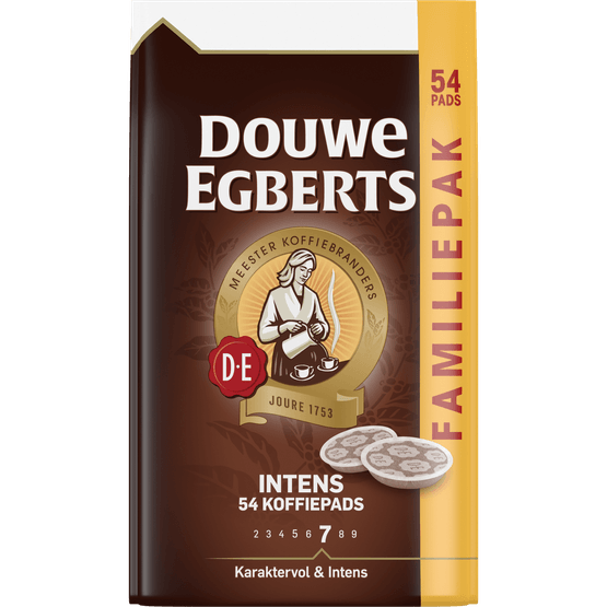 Foto van Douwe Egberts Intens Koffiepads familiepak op witte achtergrond