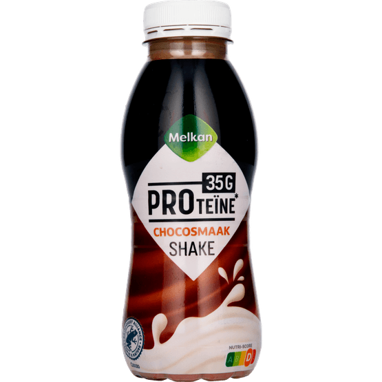 Foto van Melkan Protein shake chocolade op witte achtergrond