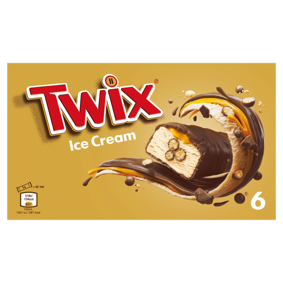 Foto van Twix Icecream 6 stuks op witte achtergrond