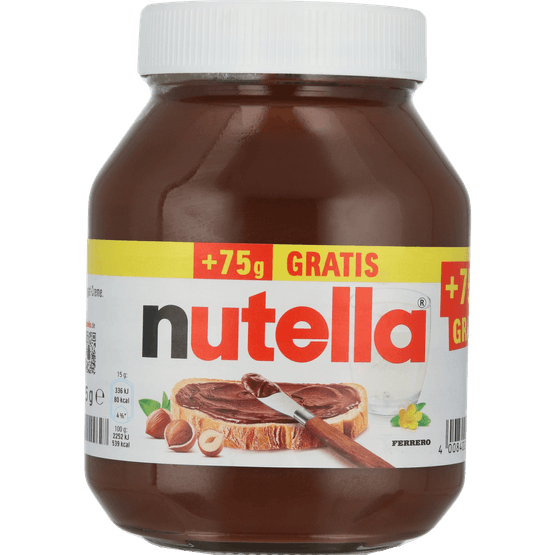 Foto van Nutella Hazelnootpasta op witte achtergrond