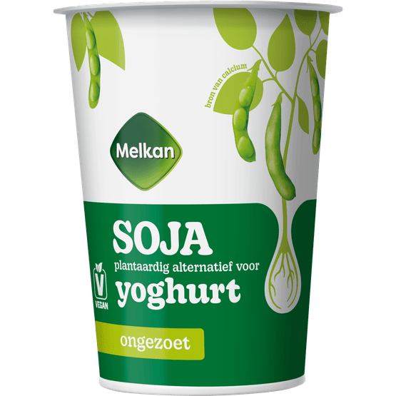 Foto van Melkan Plantaardige yoghurt soja naturel op witte achtergrond