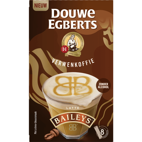 Foto van Douwe Egberts Oploskoffie latte baileys 5 st. op witte achtergrond