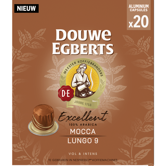 Foto van Douwe Egberts Koffiecups excellent mocca op witte achtergrond