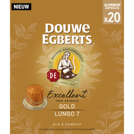 Foto van Douwe Egberts Koffiecups excellent gold op witte achtergrond