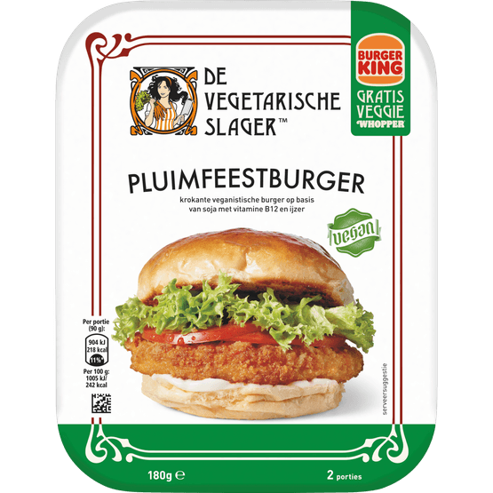 Foto van De Vegetarische Slager Pluimfeest burger 2 stuks op witte achtergrond