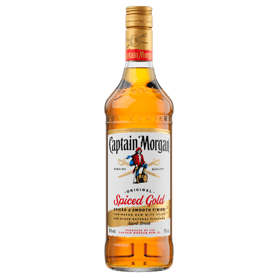 Foto van Captain Morgan Rum Spiced Gold op witte achtergrond