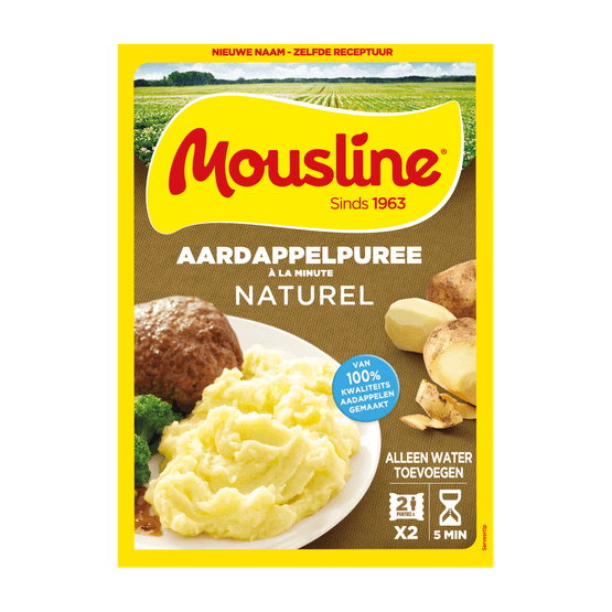 Foto van Mousline Puree a la minute naturel op witte achtergrond