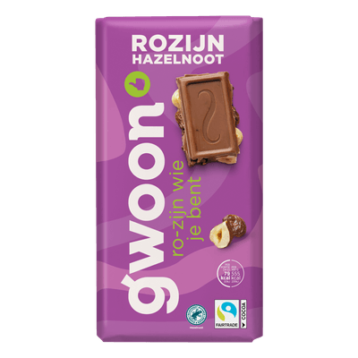 G'woon Chocoladereep hazelnoot rozijn melk