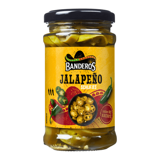 Foto van Banderos Jalapeno schijfjes op witte achtergrond