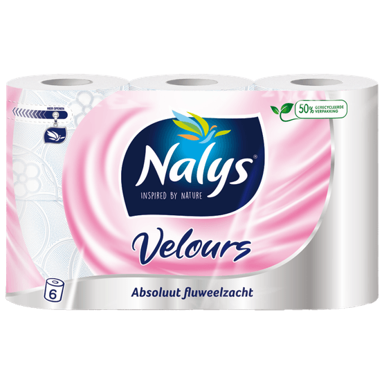 Foto van Nalys Toiletpapier velours 6-rol op witte achtergrond