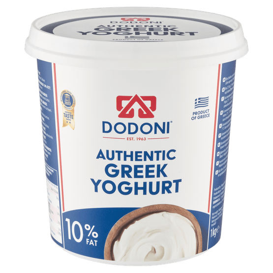 Foto van Dodoni Griekse yoghurt 10% op witte achtergrond