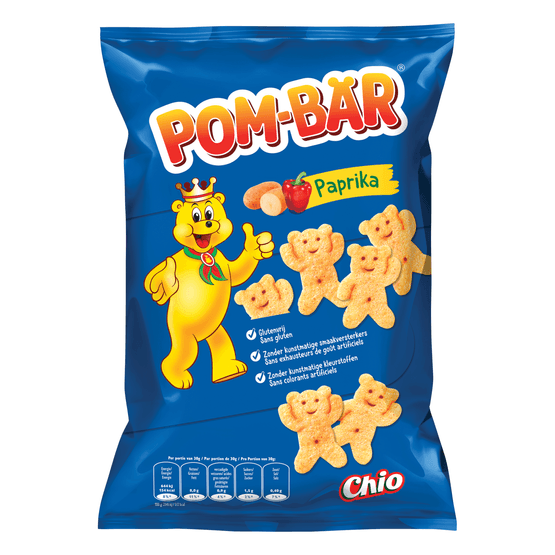 Foto van Chio Pom bar paprika op witte achtergrond