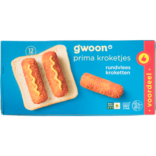 Foto van G'woon Kroketten rundvlees 12 stuks op witte achtergrond