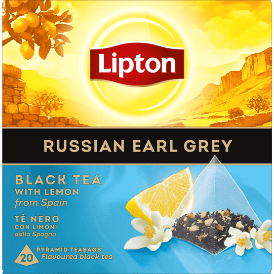 Foto van Lipton Zwarte thee Russian earl grey kop 20 zk. op witte achtergrond