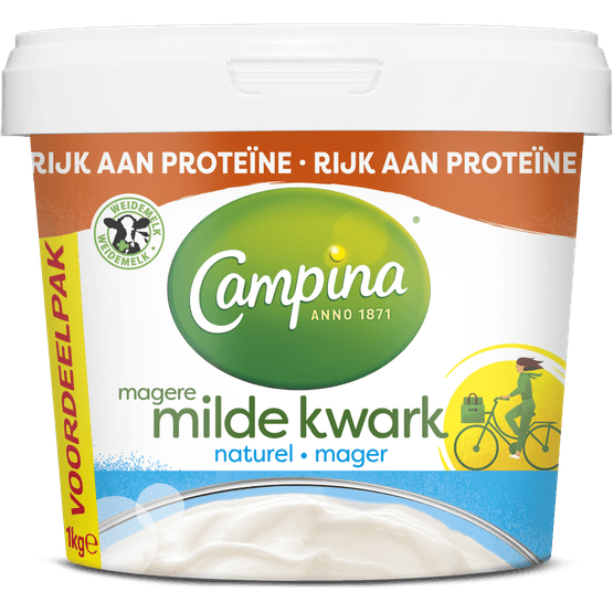 Foto van Campina Magere kwark naturel op witte achtergrond