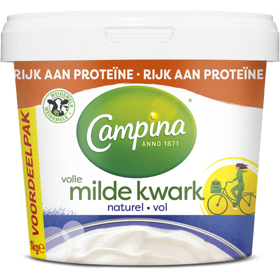 Foto van Campina Volle milde kwark naturel op witte achtergrond