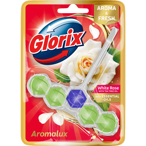 Foto van Glorix Toiletblok aroma white roses&tea tree oil op witte achtergrond