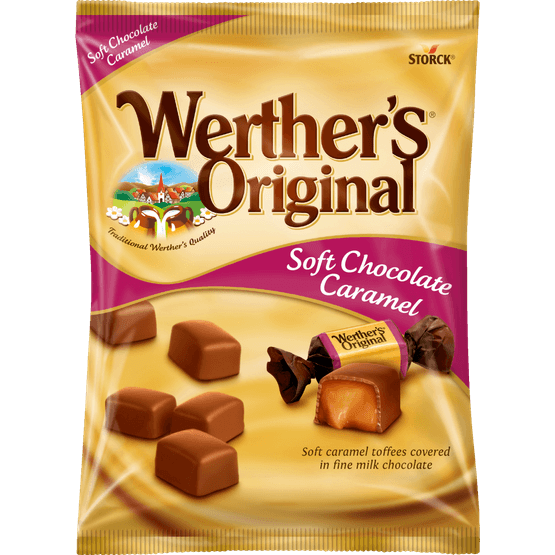 Foto van Werther's Chocolate caramel op witte achtergrond