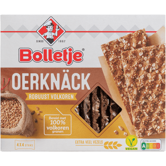 Foto van Bolletje Oerknack robuust volkoren 4 x 4 stuks op witte achtergrond