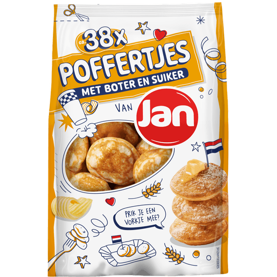 Foto van Jan Poffertjes met boter en suiker 38 stuks op witte achtergrond