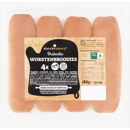 Foto van Dutch Bakery Worstenbroodje 4 stuks op witte achtergrond