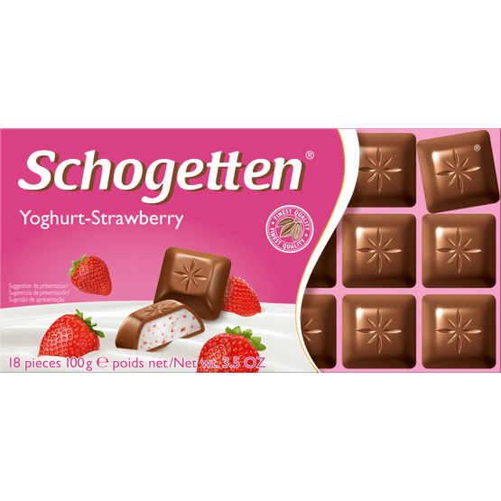 Foto van Schogetten Chocoladereep yoghurt-strawberry op witte achtergrond