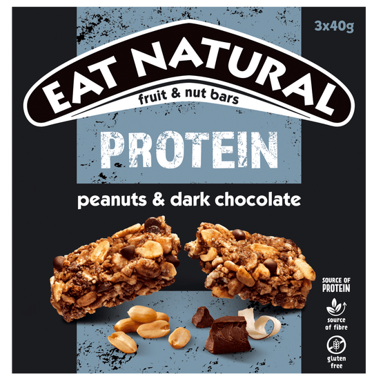 Foto van Eat Natural Protein pinda chocolade 3 stuks op witte achtergrond