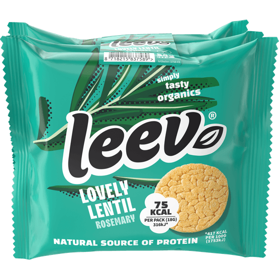 Foto van Leev Protein wafels lentil rosemary op witte achtergrond