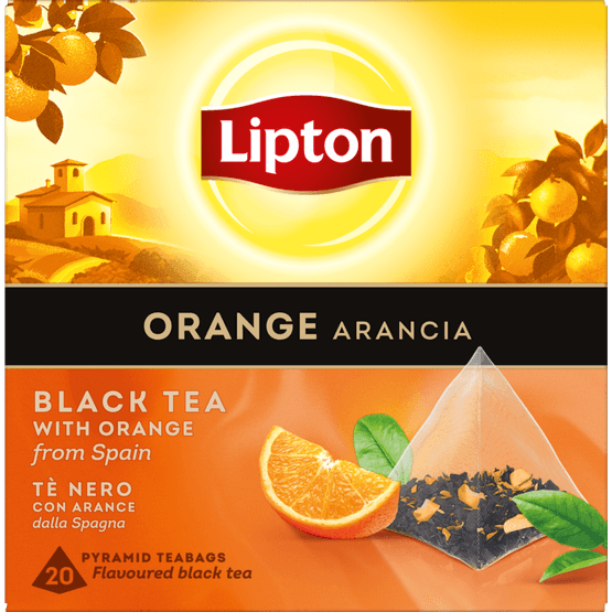 Foto van Lipton Zwarte thee orange arancia kop 20 zk. op witte achtergrond