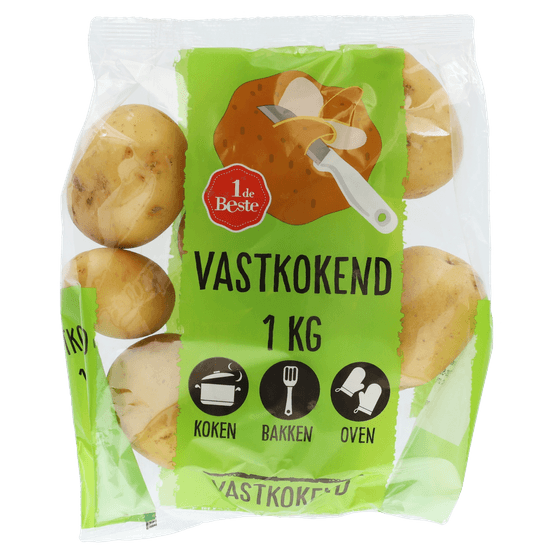 Foto van 1 de Beste Aardappelen vastkokend op witte achtergrond