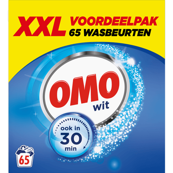 Foto van Omo Wasmiddel poeder wit 65 wasbeurten op witte achtergrond