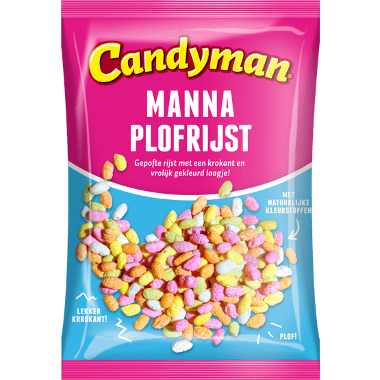 Foto van Candyman Manna plofrijst op witte achtergrond