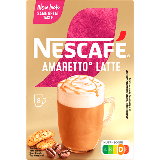 Foto van Nescafé Oploskoffie latte amaretto op witte achtergrond