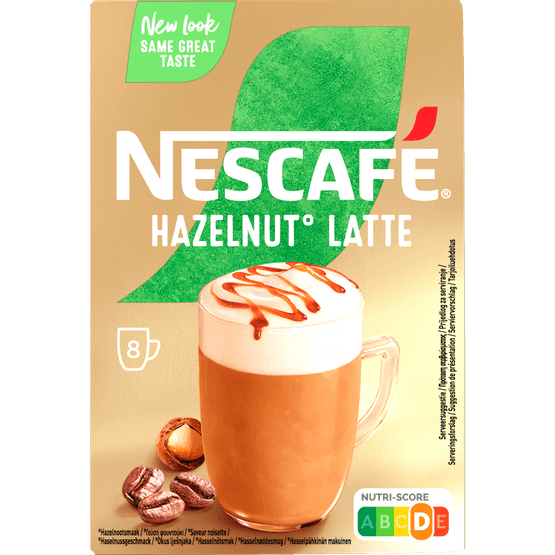 Foto van Nescafé Oploskoffie hazelnut latte op witte achtergrond