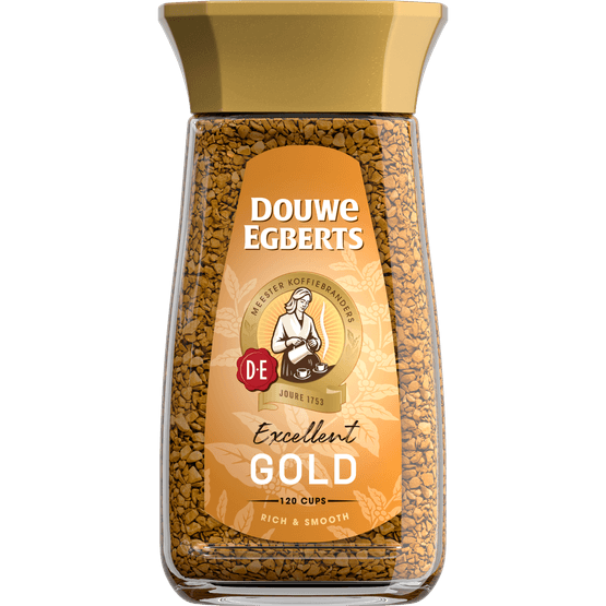 Foto van Douwe Egberts Pure Gold oploskoffie op witte achtergrond