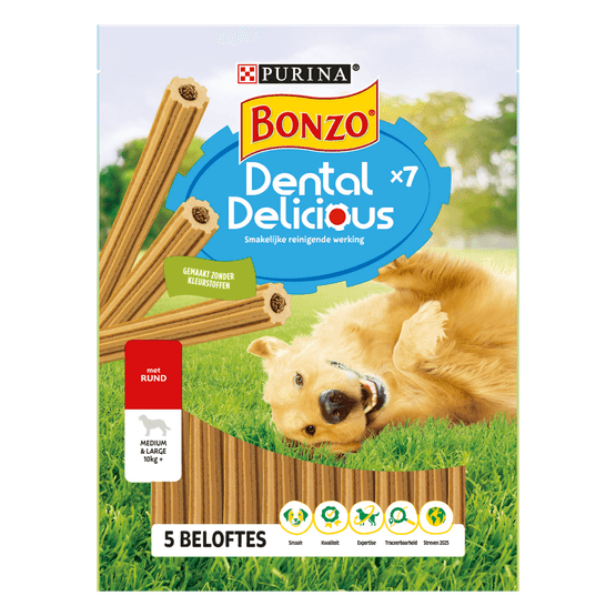 Foto van Bonzo Hondensnacks dental delicious op witte achtergrond