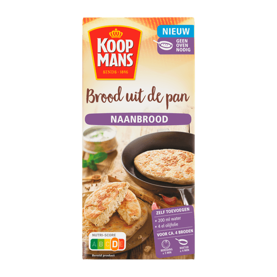 Foto van Koopmans Brood uit de pan naanbrood op witte achtergrond