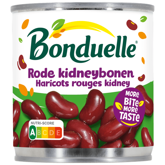 Foto van Bonduelle Rode kidneybonen op witte achtergrond